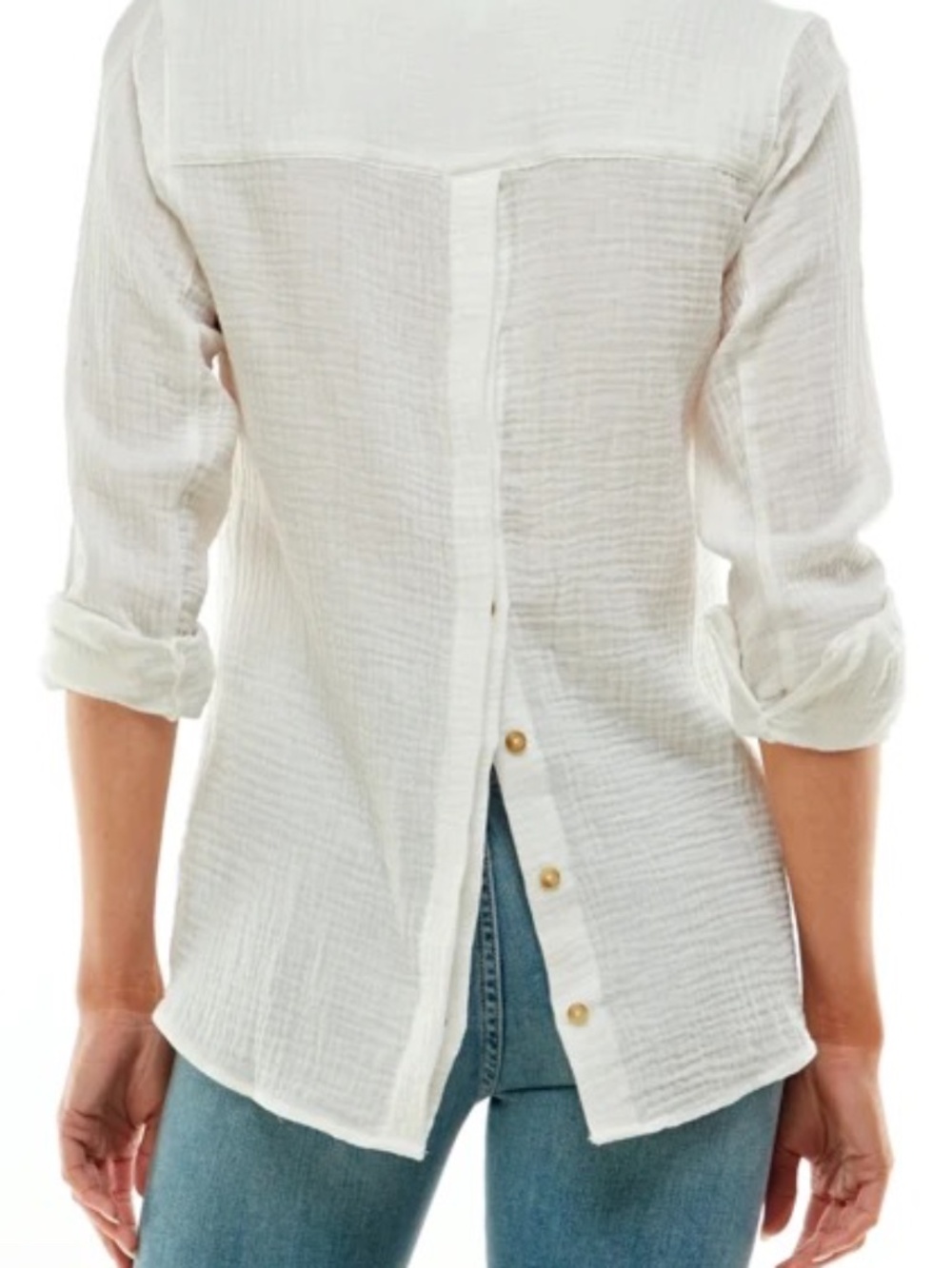 NWT Socialite Prescott Long Sleeve Split Button Back White Cotton Gauze Shirt L